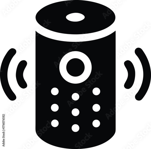 Smart speaker icon with sound waves indicating audio output technology vector