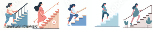 vector of pregnant woman climbing stairs