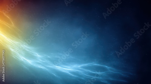 Vibrant starry night, a captivating blend of blue and orange hues with shining celestial body