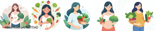 vector of pregnant woman consuming vegetables