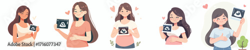 vector of happy pregnant woman looking at ultrasound results