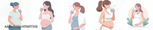 vector pregnant woman drinking water