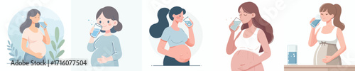 vector pregnant woman drinking water