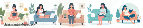 vector pregnant woman sitting reading a birthing book