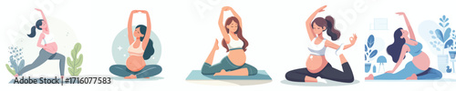 vector of pregnant woman doing yoga