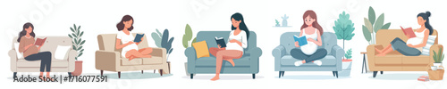 vector pregnant woman sitting reading a birthing book
