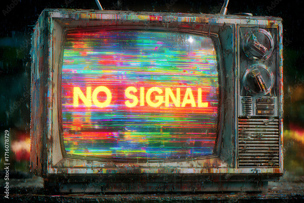 Fototapeta premium Glitch noise static television. Royalty high-quality free best stock of abstract digital motion glitch art distorted background, CRT tv screen no signal, error, noise and distortions effect, colorful
