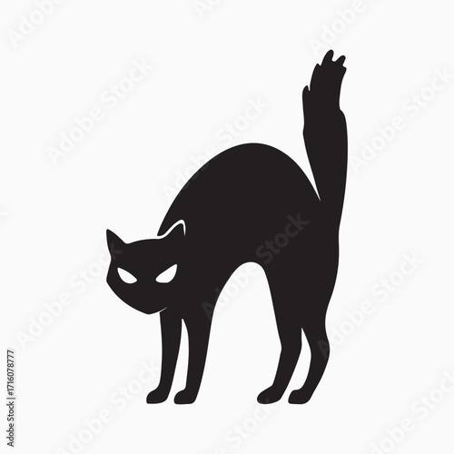 Minimalist Scared Black Cat Icon, a Vector Silhouette of a Halloween Animal with Arched Back

