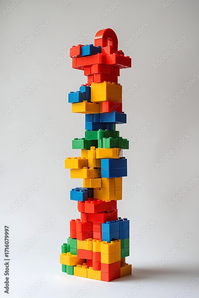 Obraz premium Colorful building blocks stacked high, creating a playful and imaginative tower against a clean background