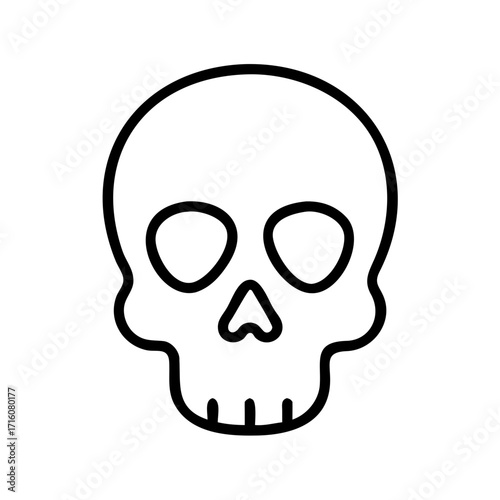 Simple black outline of skull on white background for Halloween  