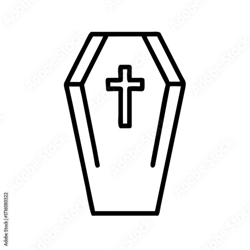 Coffin with cross symbol in minimalist line art style for Halloween  