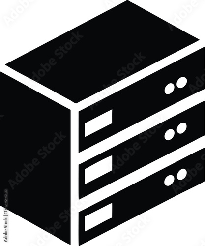 Isometric server rack silhouette technology data center storage network equipment symbol vector