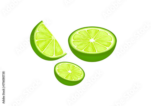 Fresh Lime Slices and Halves Set Vector Illustration Green Citrus Fruit Cut Pieces Juicy Tropical Vitamin C Ingredient Healthy Drink Food Clipart PNG AI Transparent Background Organic Design