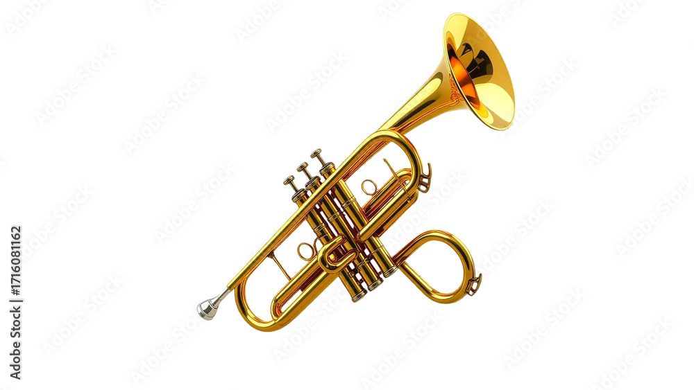 Obraz premium Golden Brass Trumpet – Musical Instrument Isolated on Transparent Background