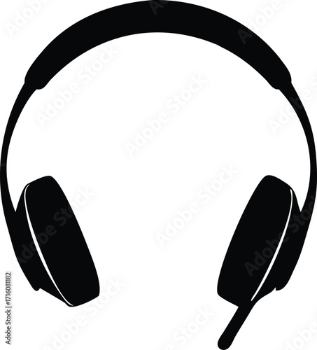 Black silhouette of headphones with microphone iconic audio equipment representation vector