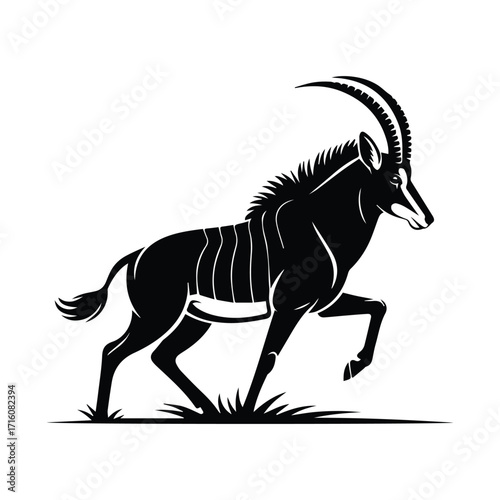 Elegant Sable Antelope Silhouette Illustration Standing Proudly in Black and White Vector Design
