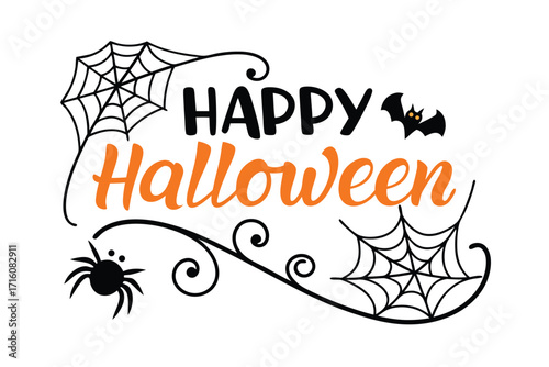 Happy Halloween vector text banner illustration. Happy Halloween design, background graphic. Featuring black and orange bats suitable for placing over Halloween cards, social media and poster