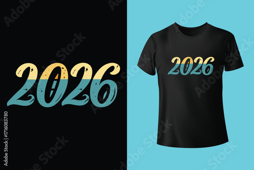 Cheers to a bright new year 2026 typography design for t shirt mockup