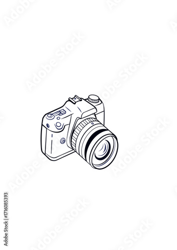 Line art illustration of a modern digital camera