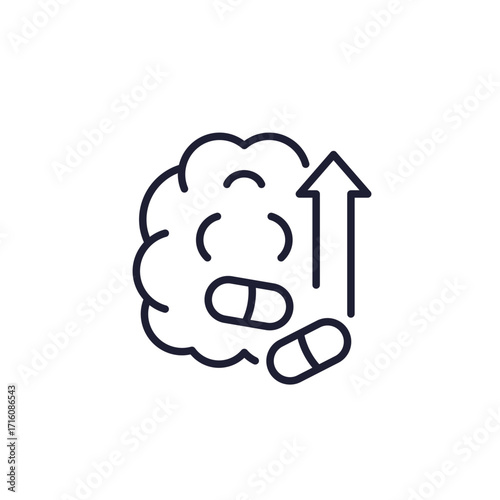 brain booster line icon with pills on white
