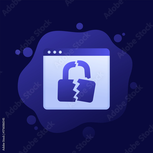 Broken lock icon, security breach vector design