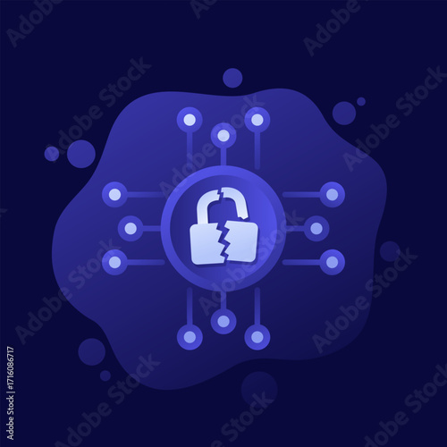 security breach icon with broken lock, vector design