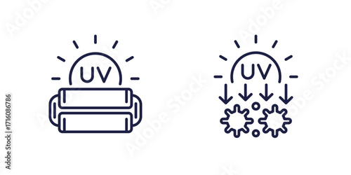 UV light disinfection line icons on white
