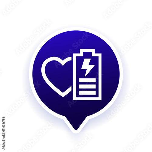 vitality and energy vector icon with battery and heart