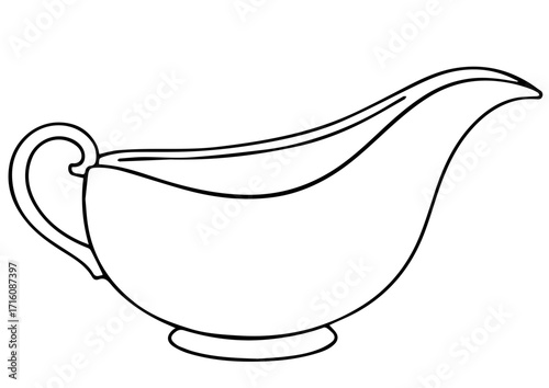 Gravy boat outline illustration in simple line art style  
