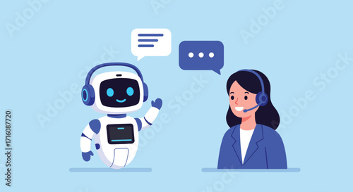 AI Robot Chatbot Talking with Call Center Operator.
