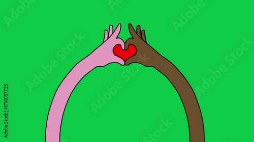 Cartoon Hands Creating a Heart Shape Gesture on Green Screen