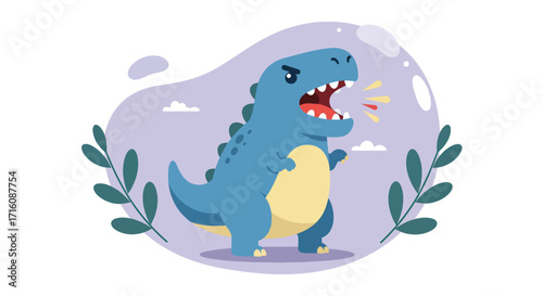 Angry Cartoon TRex Dinosaur Roaring Loudly.