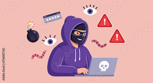 Anonymous hacker in a hoodie committing cybercrime with a laptop 1.