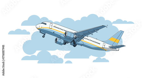 Civilian passenger airplane flying through the clouds.