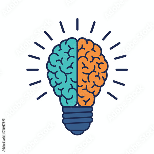 Creative Idea Concept with Brain Lightbulb Illustration.
