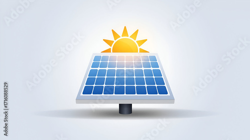 3D vector solar panel with sun isolated for renewable energy eco environment and sustainability design concept
