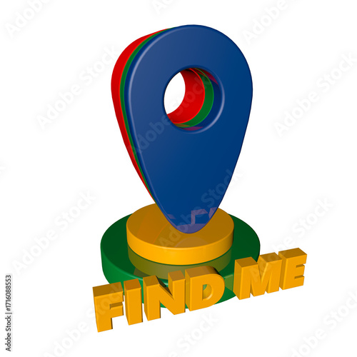 3d location pin with find me text on dark background