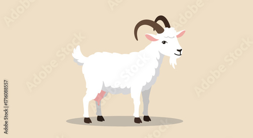 Cute white farm goat vector illustration.