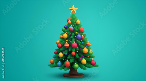 3D vector Christmas tree with ornaments isolated for holiday celebration festive and winter design illustration