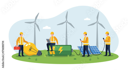 Engineering team working on renewable green energy sources.