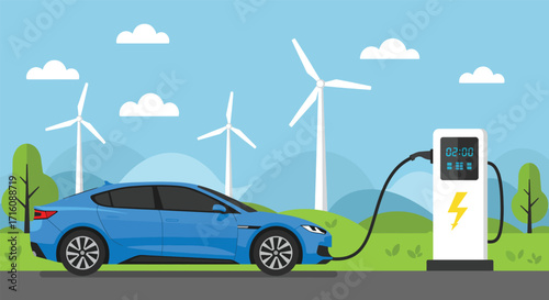 Electric Vehicle Charging Station Illustration.