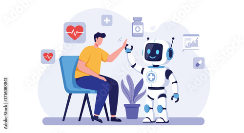 Futuristic Healthcare with an AI Robot Medical Assistant.