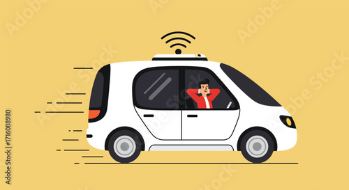 Futuristic selfdriving autonomous car in motion.