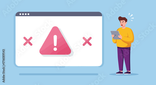 Man Shocked by System Error or Warning Message.