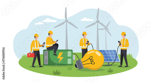 Renewable Energy Technicians with Solar and Wind Power.