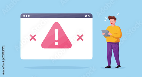 Stressed user facing a browser alert notification.