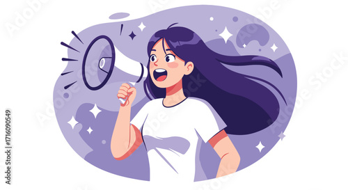 Woman with megaphone making an important announcement.