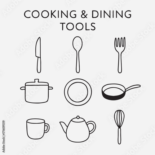 line art cooking and dining tools