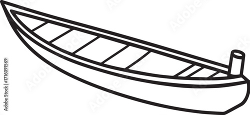 Simple outline drawing of a canoe with a paddle outline vector illustration