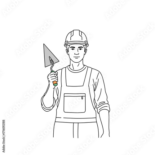 Construction worker holding a trowel and smiling for masonry work